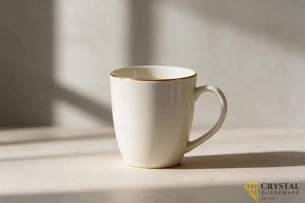 6 pcs white cinamic Tea/Coffee Mug delicate gold rim along the top edge